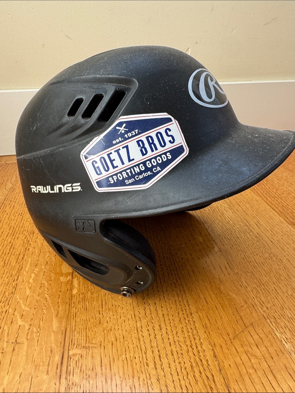 Rawlings Black Baseball Batting Helmet with Goetz Bros Sticker R16S-R1